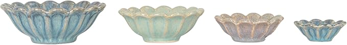 Creative Co-Op 4-Piece Stoneware Flower Shaped Bowl Set in Reactive Glaze, Multicolor