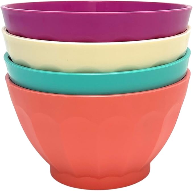 Mintra Colorful Unbreakable Plastic Bowl 4pk (Medium - 750ml Set 2 Purple, Cream, Teal, Salmon)