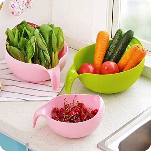 Rice Washing Filter Strainer Basket Colander Sieve Fruit Vegetable Bowl Drainer Cleaning Tools Home Kitchen Kit (S, Pink)