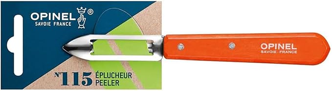 OPINEL Essential No.115 Peeler, Hornbeam Wood Handles, Made in France (Tangerine)