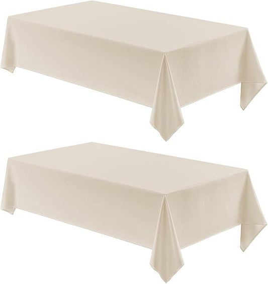 2 Pack Rectangle Tablecloth, 60x104 inch, Water Resistant Wrinkle Free Linen Textured Table Cloth Washable, Decorative Fabric Table Cover for Dining, Party and Camping, Beige