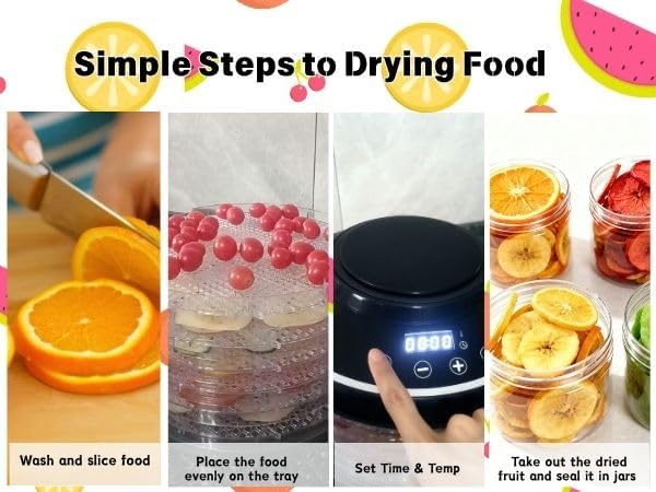 Food Dehydrator, Large 12'' 6 Trays Meat Dehydrator for Jerky, 600W Herb Dryer 24H Timer & Temp Control for Fruit Snacks Yogurt Dog Treats ETL Approved (Black 6 Trays)