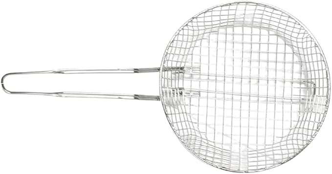 TrueCraftware- 8" Round Fine Mesh Culinary Basket Nickel Plated with 9-1/8" Handle Length- Kitchen Frying Basket Food Strainer Skimmer Strainer for Cooking Home Kitchen Restaurants
