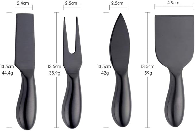 Buyer Star Black 4 Piece Cheese Knife Set Stainless Steel Mini Cheese knives Charcuterie Board Accessories Cheese Spreader Knife with Present Box for Charcuterie, Present-Ready
