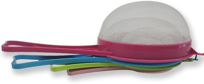 4Pcs Plastic Mesh Strainer Colander Set, Food Soy Milk Flour Sieve Long Handle Sieve Strainer Icing Sugar Sifters Fine Strainer Tea Filter