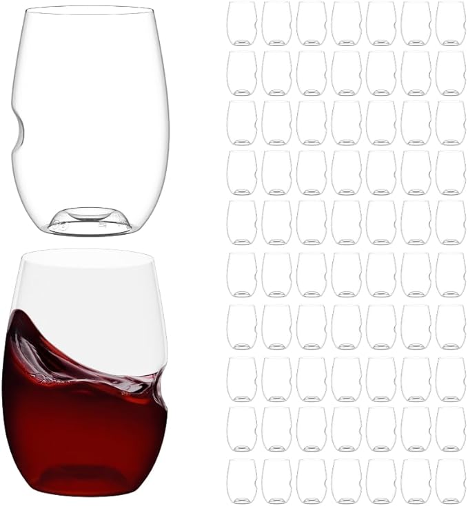 Unbreakable Stemless Wine Glass – Set of 72, 16oz, Dishwasher Safe, BPA-free Tritan, Clear Stemless Red Wine Glasses, Shatterproof for Indoor, Outdoor, Everyday Use. Reusable, Made in the USA