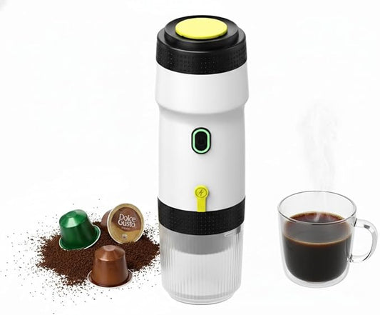 Chefnificent Portable Espresso Maker, 20 Bar Pressure Small Coffee Machine, Rechargeable Battery Operated Mini Coffee Maker for Pods or Grounds, Includes Car Charger, for Hot & Iced Coffee (White)