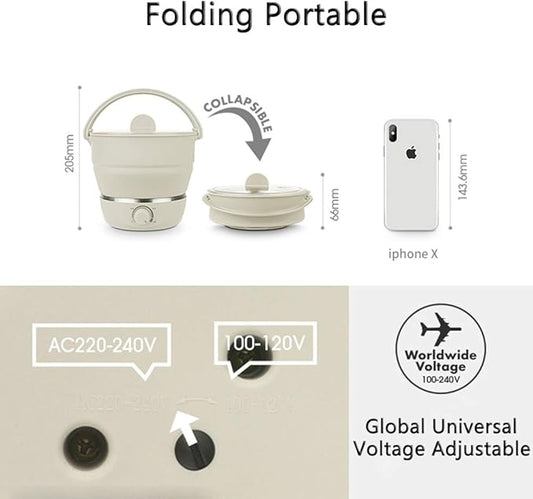 Drizzle Foldable Electric Cooker Travel Hot Pot - Dual Voltage 100V-240V Hot Pot Cooking - Food Grade Silicone Cookerware Boiling Water Steamer - Camping Office Hotel Noodle Porridge Soup Dorm