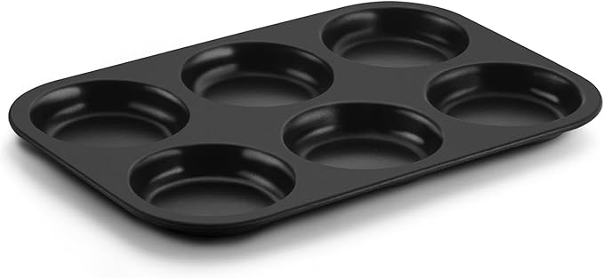 E-far Muffin Top Pan, Nonstick 6-Cavity Shallow Cupcake Pan for Baking Whoopie Pie, Yorkshire Pudding, Eggs, Cornbread, Drop Cookies, Easy Release & Clean, 3-Inch Standard Size