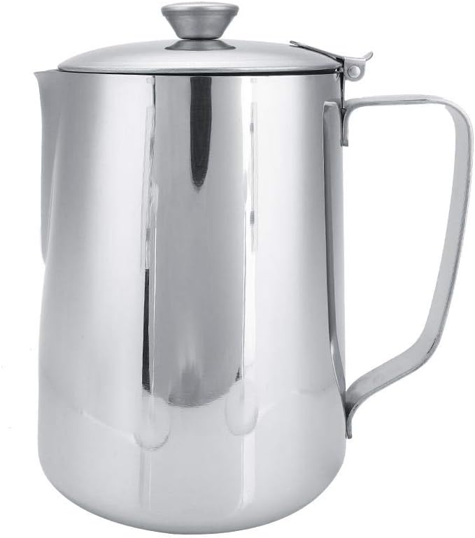 Milk Frothing Cup, Stainless Steel MugPitcher Jug with Lid Latte Coffee Art Tool for Home Cafe Bar Restaurant Hotel(1000mL)