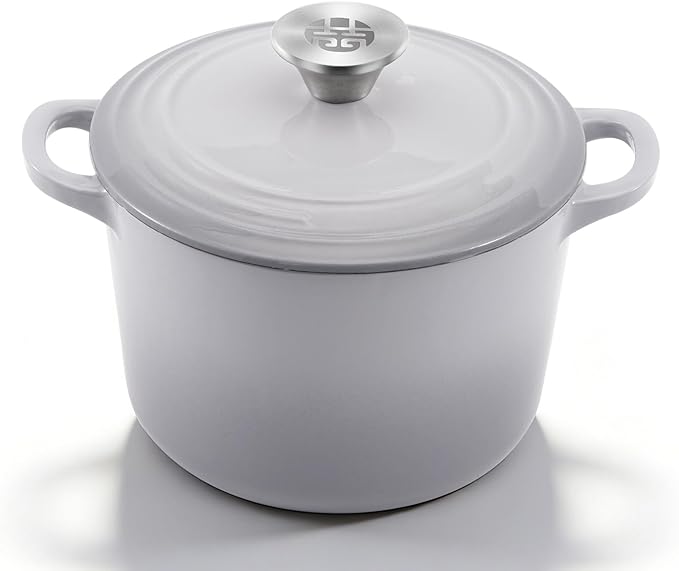 WANGYUANJI 2.8 Quart Enameled Cast Iron Dutch Oven with Lid, 7.5-Inch Heavy-Duty Casserole & Braiser, Oven Safe to 500°F, Stainless Steel Knob, Gradient Gray, All Cooktops Compatible