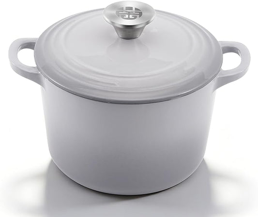 WANGYUANJI 2.8 Quart Enameled Cast Iron Dutch Oven with Lid, 7.5-Inch Heavy-Duty Casserole & Braiser, Oven Safe to 500°F, Stainless Steel Knob, Gradient Gray, All Cooktops Compatible