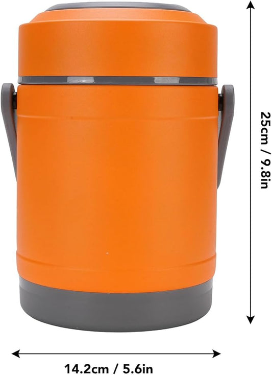 TOPINCN Thermal Cooker Pot Portable Stainless Steel 2L Thermal Cooking Pot with 3+1 Containers Mini Constant Temperature Heat Preservation Lifting Potfor Travel Camping Office (Orange)