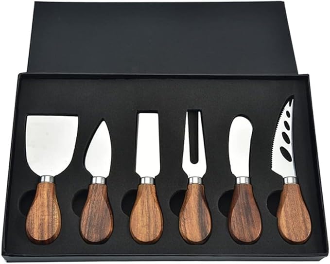 Cheese Knives with Cheese Slicer Cheese Cutter Cheese Fork,Cheese Spreading Knife for Charcuterie Boards and Cutlery Gift Set,6 Pieces Cheese Knife Set with Bamboo Wood Handle Steel Stainless