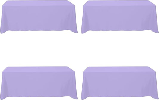 BRILLMAX 4 Pack Lavender Tablecloths 90 x 156 Inch for 8ft Rectangle Tables - 150 GSM Polyester Fabric, Floor Length Drop, Water, Stain & Wrinkle Resistant Cloth Cover for Wedding Reception Banquet
