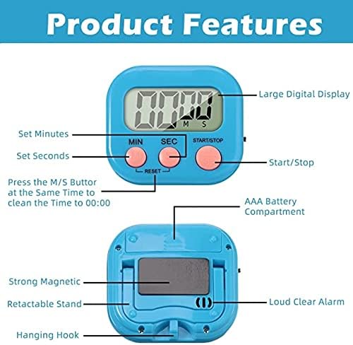 Digital Kitchen Timer for Cooking, Multi-Function Electronic Timer, Big Digits Loud Alarm Strong Magnetic Backing, Classroom Timers for Teachers