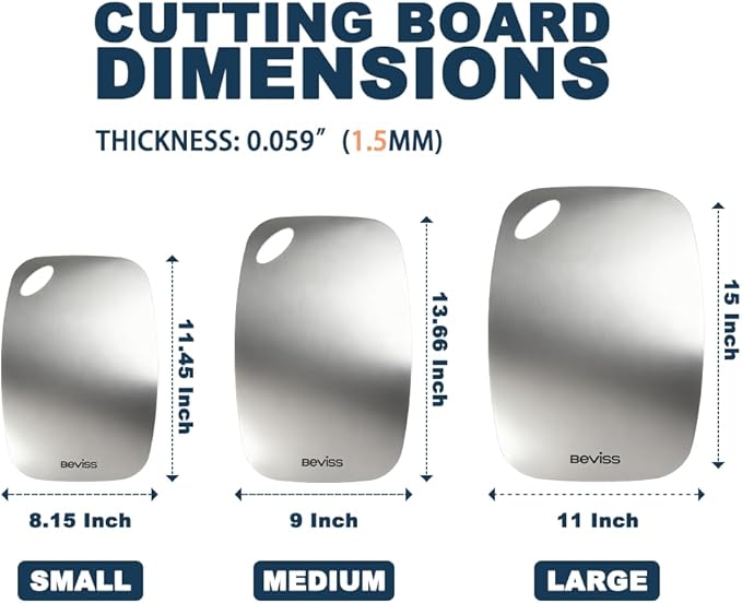 Beviss 100% Pure Titanium Cutting Board 15" x 11"- BPA Free, Non-Porous & Durable Kitchen Chopping Board for Meat, Vegetables, Fruits
