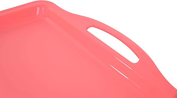 Mintra Home Large Unbreakable Plastic Rectangular Serving Tray/Platter with Handle 14in, Salmon, (Heavy Duty,Large Capacity Great for Kitchen, Wedding, Restaurant Indoor or Outdoor Picnic Camping