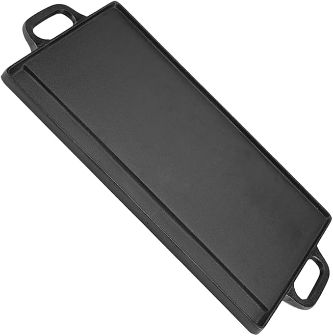 Acouto Reversible Cast Iron Griddle Pan Non Stick Cast Iron Grill Griddle Pan Ridged and Flat Double Sided Baking Cooking Tray Bakeware Oven Safe Gas, Electric, or Cooking - Home &