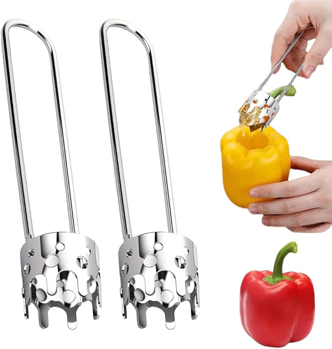 2 Pcs Fruit and Vegetable Corer Tool, Red Bell Pepper Seed Corer, Stainless Steel Apple Core Remover Kitchen Gadget for Pepper Pineapple Pear Apple Corer (2Pcs A)