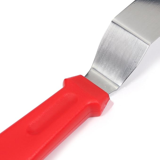 PUCKWAY Offset Spatula set of 3 Red 6 8 & 10 Inch Cake Frosting Angled Icing Spatula for Decorating
