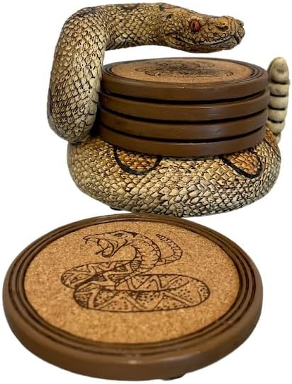 Pine Ridge Snake Coaster Set - Snake Drink Coasters, Unique Bar Decor and Accessories, Home Decorations for Dining Room or Home Bar - Modern Coaster Set with Holder for Man Cave
