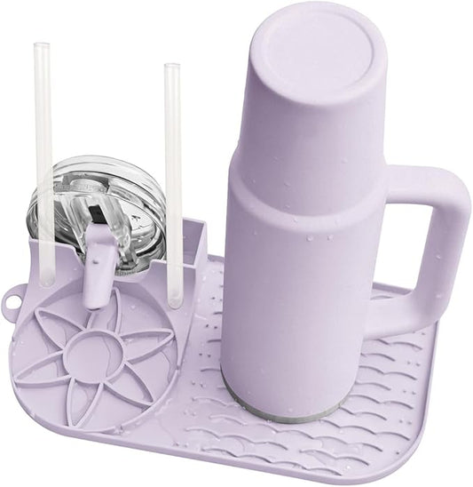 Bottle Drying Rack, Draining Mat for Stanley Tumblers20-40oz, Mugs, Wine Glasses, Compact Portable Cup Dryer Stand for Countertops, Office, RVs & Travel(Orchid)