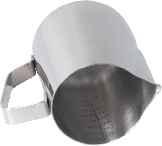 18/8 Stainless Steel Measuring Cup 20oz/600ml, Milk Frothing Pitcher with Measurement Scale for Coffee Barista, Metal Measuring Cup with Handle, Silver