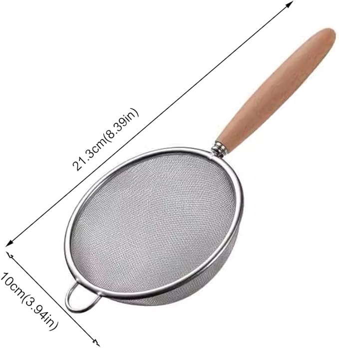 2Pcs Stainless Steel Fine Mesh Strainer Versatile Long-Handle Sieves for Flour Tea Coffee Oil Filtering(4-Inch)