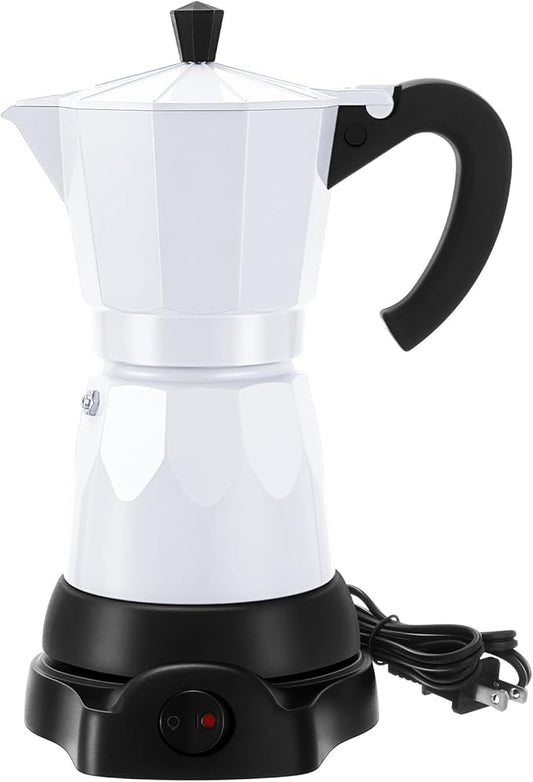 Lemosae Coffee Pot 6 Cup Electric Espresso Coffee Maker Italian Moka Maker 300ml Portable Aluminum Espresso Machine Cafetera Moka Pot with Detachable Base, Gift for Home Travel(White)