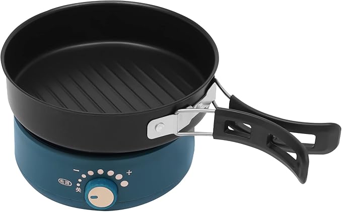 Portable Electric Hot Pot 500W 1.6L with Foldable Handles Non-stick Frying Pan Mini Hot Pot Multi-Functional Ramen Noodle Cooker with Power Adjustment for Noodles Steak Cooker Eggs StirFrying (Green)