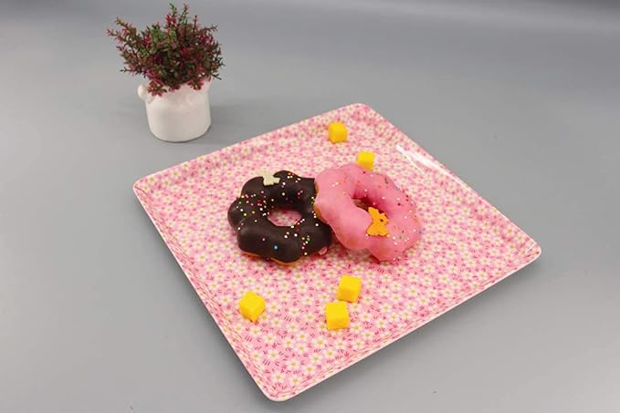 GWPP 10.5" x 10.5" x 3/4" Melamine Plastic Shallow Floral Breakfast Serving Tray, Set of 3 Small Tray in 3 Colors for Restaurant or Picnic Camping (Shallow Floral Colorful Mixing)