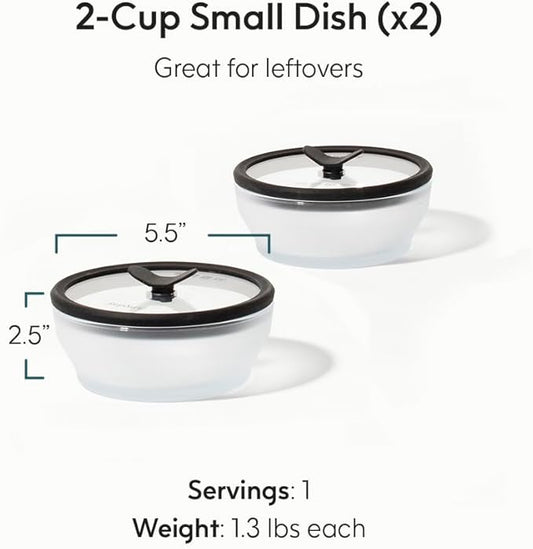 Anyday 2-Pack (2-Cup) Glass Food Storage Set with Glass Lids | Plastic-Free Frosted Meal Prep Bowls | Stackable Airtight Storage Container Set with Vented Silicone Lid for Microwave-Safe Reheating