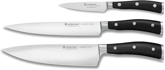Wüsthof Classic Ikon 3-Piece Chef's Knife Set, Black