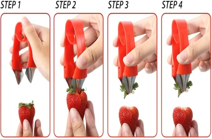 Stainless Red Strawberry Huller Stem Remover, Pineapple and Tomato Corer, Fruits and Vegetables Eye Peeler