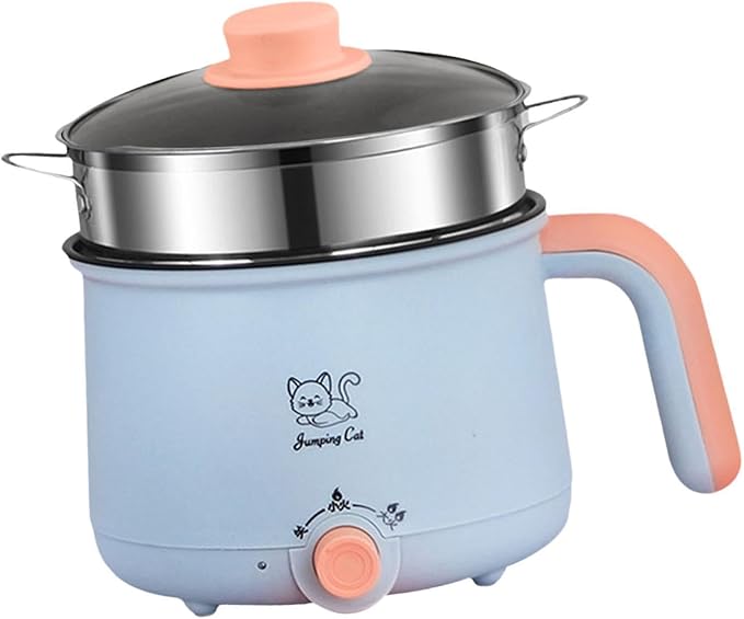 Mini Hot Pot 1.8L Ramen Cooker Multipurpose Cookware Cooking Pot Non Stick Portable Electric Pot Noodles Pot for Noodles Eggs, Pot Steel Steamer