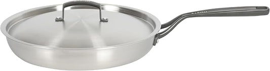 Babish 12-Inch Tri-Ply Stainless Steel Frying Pan with Lid & Black Handle – Professional Grade Skillet for Searing, Sautéing & Even Heat Cooking