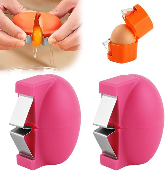 2PCS Egg Shell Opener,2026 Upgrade Stainless Steel Egg Cracker Tool, Multifunctional Egg Shell Opener for Raw & Hard-Boiled Eggs, Handheld Kitchen Gadget for Easy Peeling & Separating (Pink)