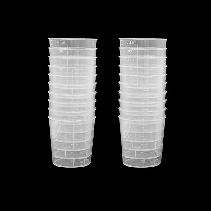 20 Pack 200ml/6.8oz Plastic Liquid Measuring Cups Transparent Mixing Cups Medicine Cups Lab Graduated Beakers Clear Measuring Jugs Set Medium Kitchen Baking Cooking Measure Tool Home