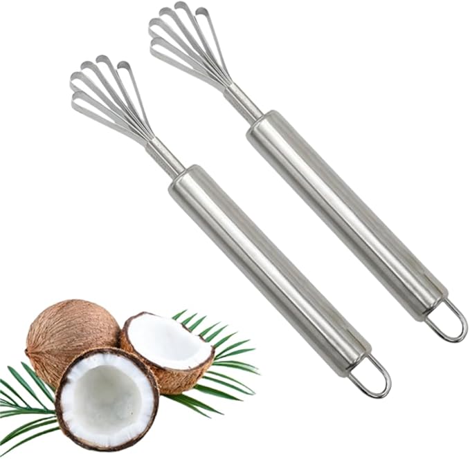 2 Pieces Stainless Steel Coconut Scraper Durable Coconut Meat Removal Multi-Purpose coconut shell Opener Melon Scraper Meat Removal for Safe Fruit Seed peel tool Meat Graters Peelers And Slicers