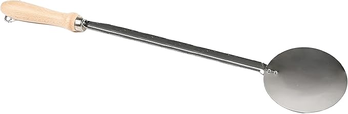 Machika Skimmer with Wooden Handle | Wok Spatula for Cooking | Metal Spatula for Burgers and Vegetables, Rice Spatula for Paella | Stainless Steel - 19.6 inch |