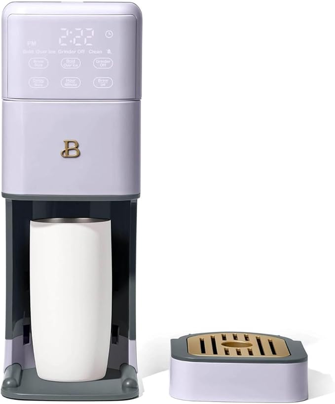 Beautiful Perfect Grind Programmable Single Serve Coffee Maker, Burr Grinder, 64 oz Reservoir, 6 Brew Sizes by Drew Barrymore (Lavender)