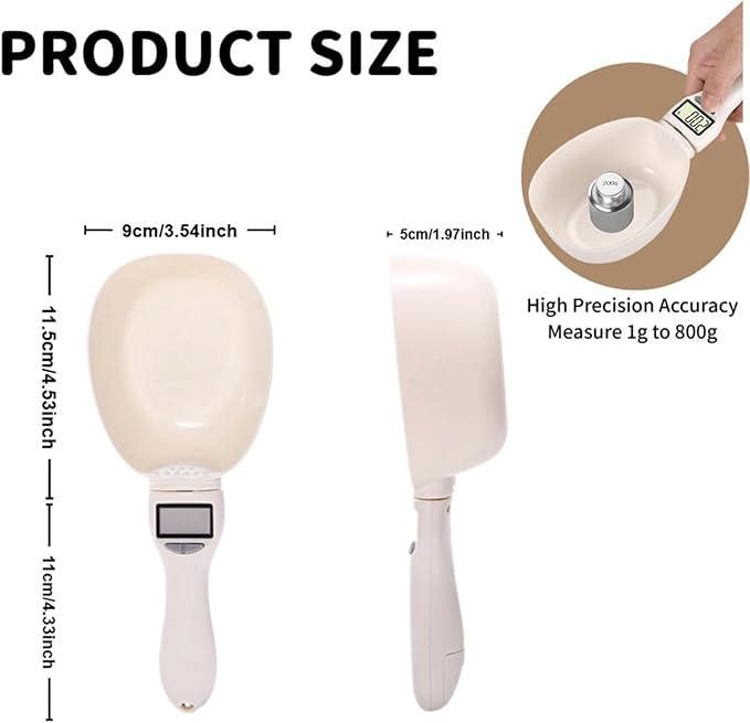 Electronic Digital Measuring Spoon, Food Digital Measuring Scoop Scale 800g / 0.1g High Precision with LCD Screen, Electronic Adjustable Measuring Spoon Cup for Kitchen Baking and Cat Dog Food (1 Pcs)