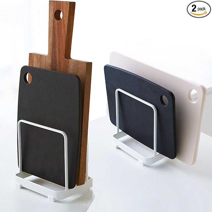 2 Pcs Cutting Board Organizer, Cutting Board Holder Rack, Baking Cookie Pan Sheets for Cabinet Storage or Kitchen Counter (White)
