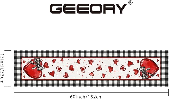 GEEORY Valentine's Day Table Runner 13 x 60 Inch, Red Hearts Polka Dots Decorative Farmhouse Table Decoration for Kitchen Dinning, Indoor Outdoor Dinner Party GT138-60