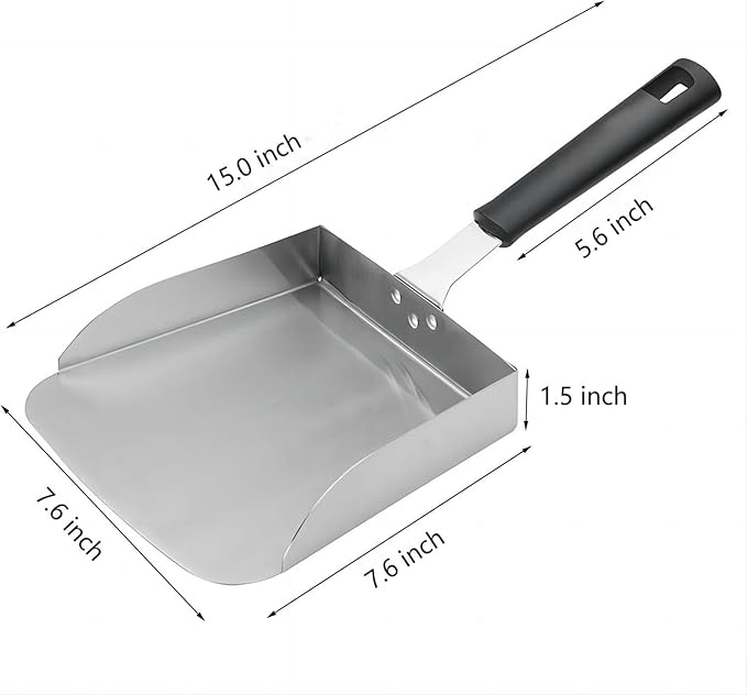 Large Griddle Scoop (2pcs) for Hibachi Type Cooking Stainless Steel Food Shovel for Scrambled Eggs and Fried Rice Grilling Food Mover for Flat Top Grill Accessories Smash Burger Spatula