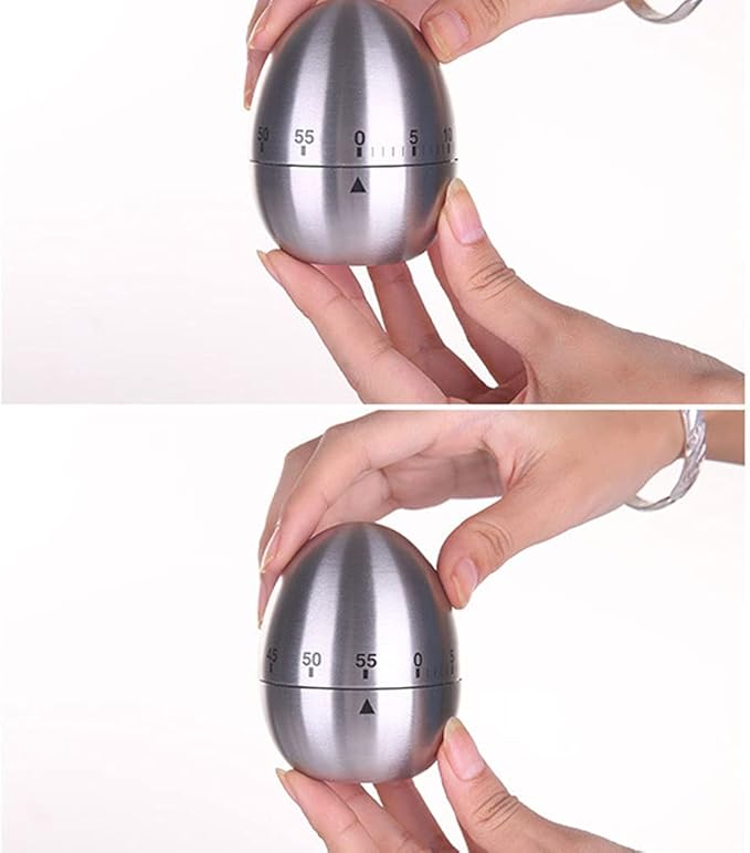 Kitchen Timer for Cooking, Egg Kitchen Timer Stainless Steel Mechanical Rotating Alarm 60 Minutes Count Down Time Clock for Cooking Learning(Color:Silver)