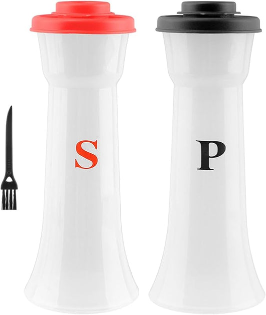 Salt and Pepper Shaker Set, Plastic Salt and Pepper Shaker Set with Lids,Airtight Spice Jar Dispenser for Restaurant Cleaning Brush Camping Home Kitchen Picnic (COLOR:Black+Red)