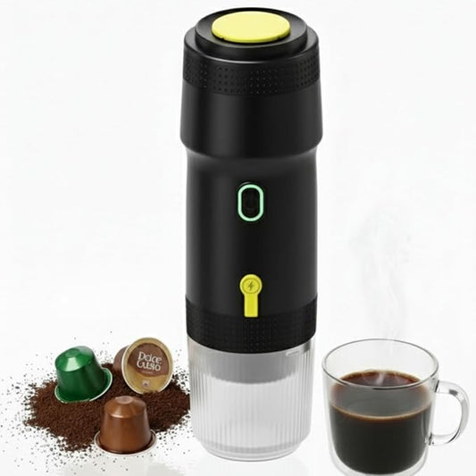 Chefnificent Portable Espresso Maker – 20 Bar Pressure Mini Coffee Machine, Battery Operated, Compatible with Ground Coffee and Select Pods, Includes Car Charger, for Hot & Iced Coffee (Black)