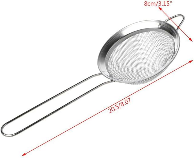 Strainers Fine Mesh Sieve Stainless Steel Flour Sifter Fine Mesh Strainer for Kitchen Hand-held Oil Spoon Seives with Handle Diameter 8cm (3.1")